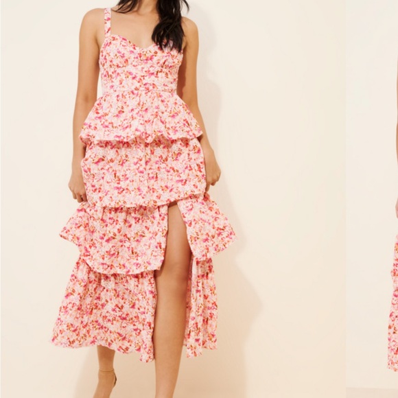 ASTR MIDSUMMER EYELET MAXI DRESS PINK COMBO-S - Picture 1 of 3